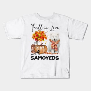 Fall In Love With Samoyeds Fall Pumpkin Thanksgiving Kids T-Shirt